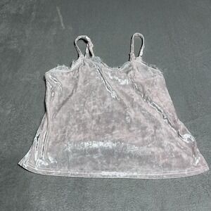 Danskin Top‎ Womens Medium Lace Trim Velvet Cami Pink Coquette Dainty Fairy